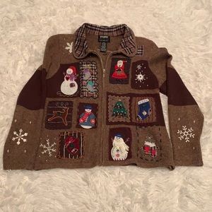 Designs originals studio FA LA LA Christmas zip up sweater size PS
